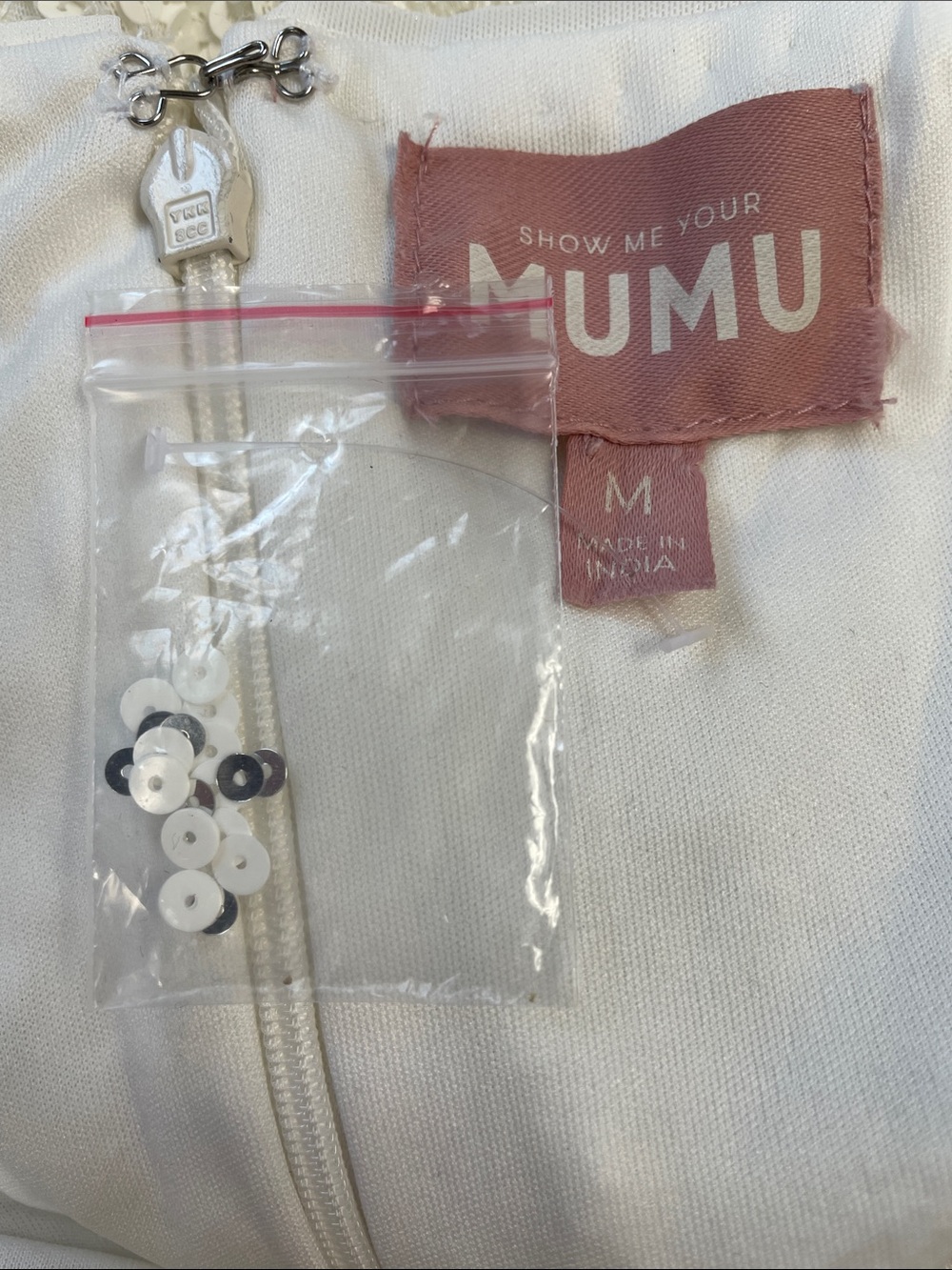Show Me Your Mumu Lets Go Mini Dress White Celestial Sequin Moon Sun Sz M - Picture 7 of 12
